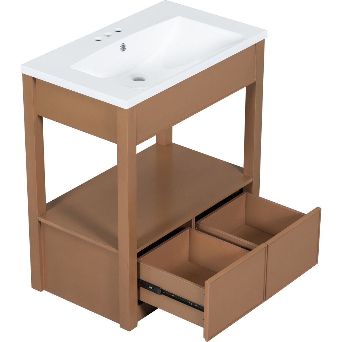 30" Bathroom Vanity with Sink Top, Bathroom Cabinet with Open Storage Shelf and Two Drawers, Brown