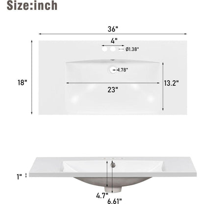 36 inch Shaker Style Free-Standing Bathroom Vanity Cabinet with Sink, 4 Soft-close Drawers and 2 Soft-close doors