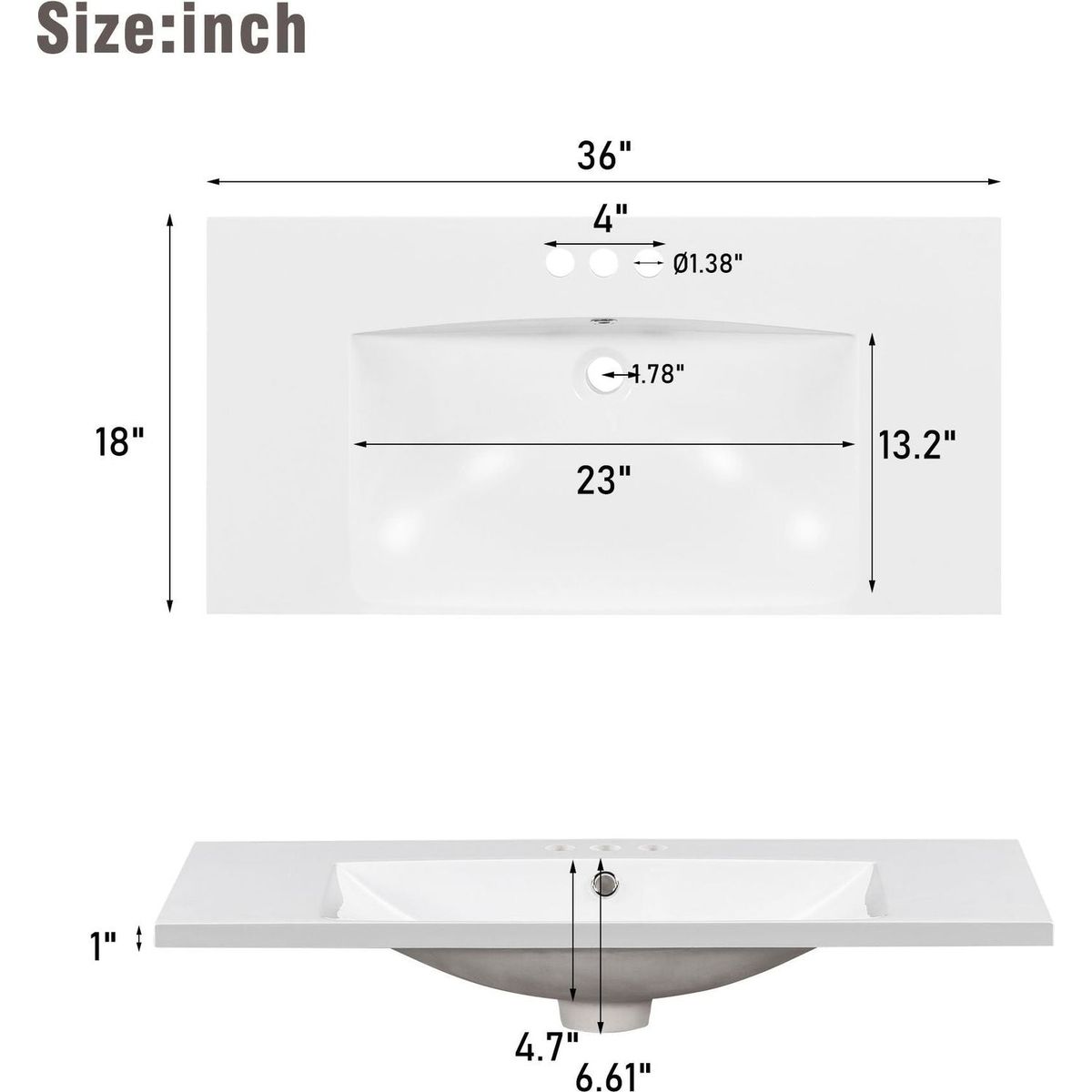 36-inch Bathroom Vanity with Resin Sink, Modern Bathroom Cabinet in White,Featuring Two Soft Close Doors and Four Drawers