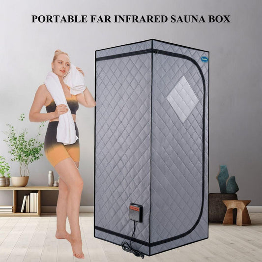 Portable Full Size Grey Infrared Sauna tent"ersonal Home Spa, with Infrared Panels, Heating Foot Pad, Controller, Foldable Chair, Reading light. Easy to Install. Fast heating, with FCC Certification