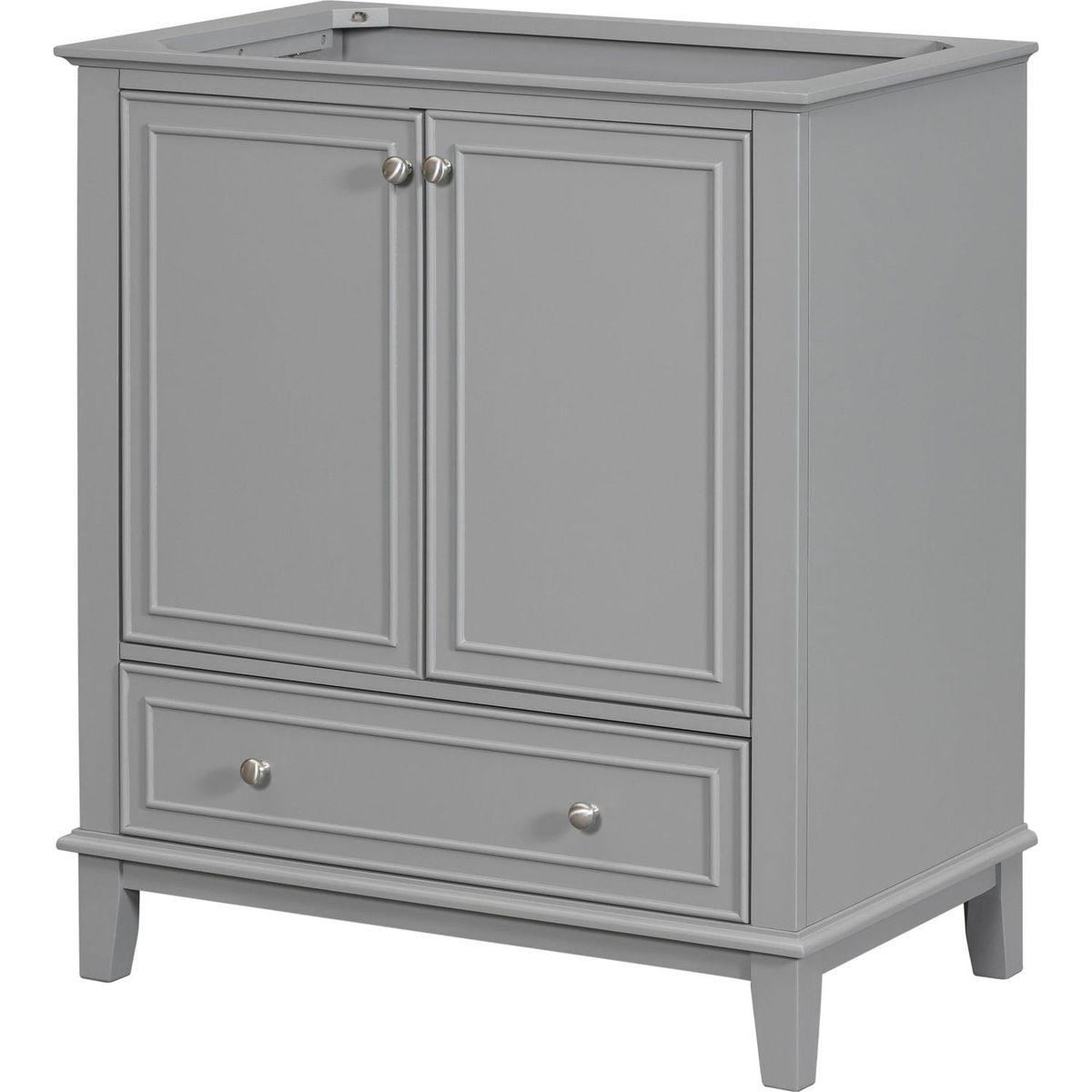 30" Bathroom Vanity without Sink, Base Only, Multi-functional Bathroom Cabinet with Doors and Drawer, Solid Frame and MDF Board, Grey