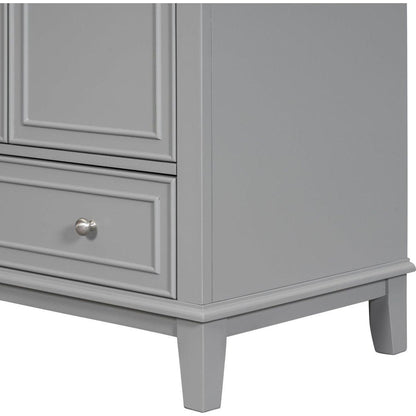 30" Bathroom Vanity with Sink Combo, Multi-functional Bathroom Cabinet with Doors and Drawer, Solid Frame and MDF Board, Grey