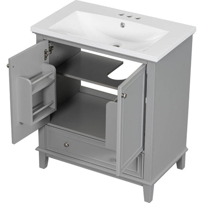 30" Bathroom Vanity with Sink Combo, Multi-functional Bathroom Cabinet with Doors and Drawer, Solid Frame and MDF Board, Grey