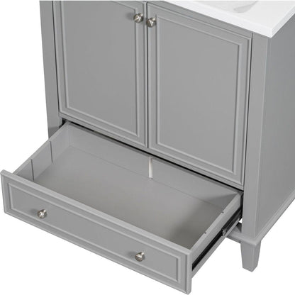 30" Bathroom Vanity with Sink Combo, Multi-functional Bathroom Cabinet with Doors and Drawer, Solid Frame and MDF Board, Grey