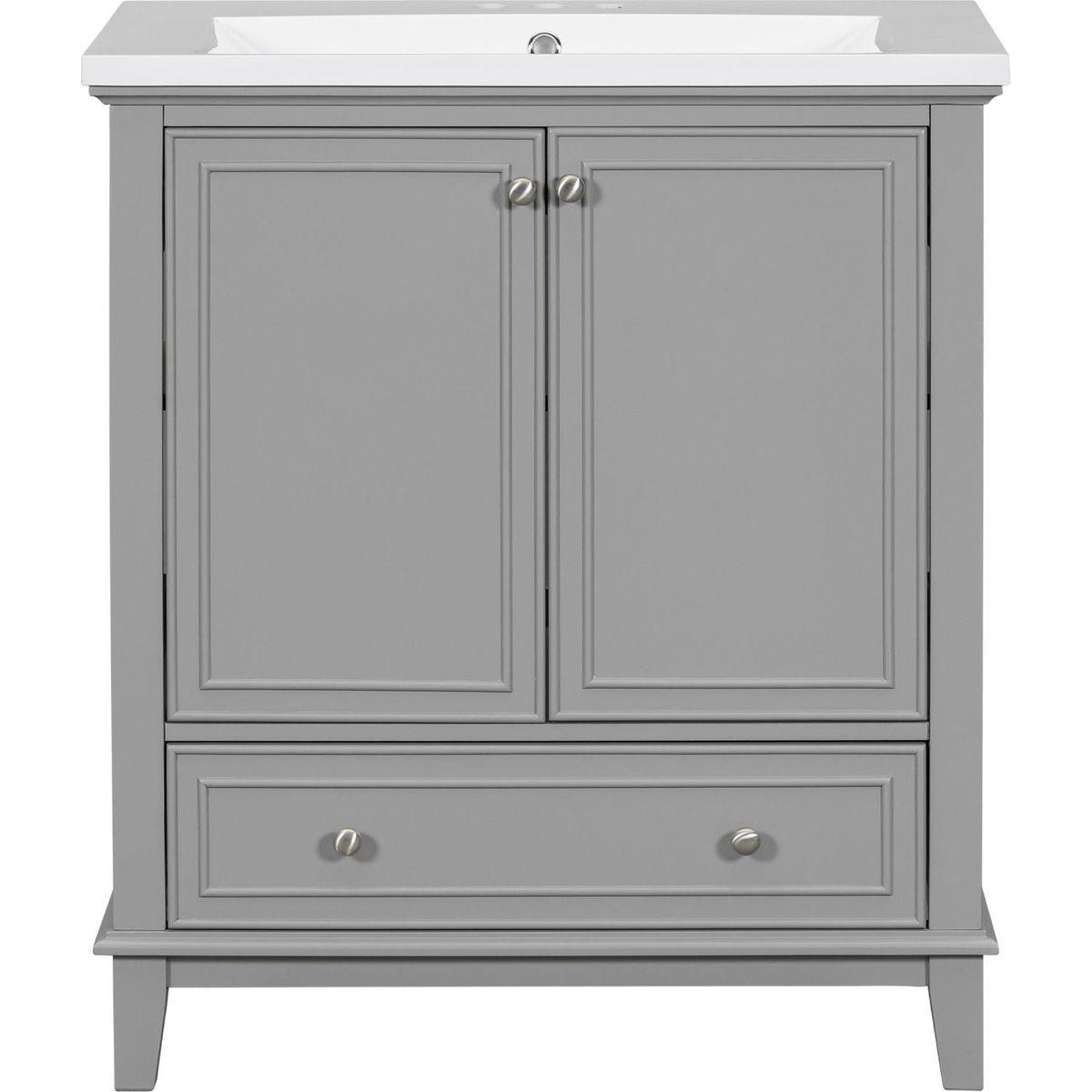 30" Bathroom Vanity with Sink Combo, Multi-functional Bathroom Cabinet with Doors and Drawer, Solid Frame and MDF Board, Grey