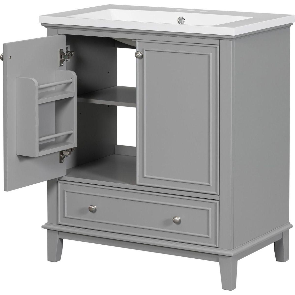 30" Bathroom Vanity with Sink Combo, Multi-functional Bathroom Cabinet with Doors and Drawer, Solid Frame and MDF Board, Grey