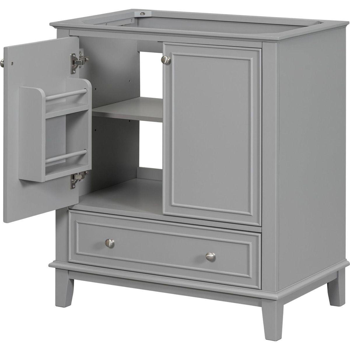 30" Bathroom Vanity without Sink, Base Only, Multi-functional Bathroom Cabinet with Doors and Drawer, Solid Frame and MDF Board, Grey