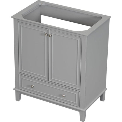 30" Bathroom Vanity without Sink, Base Only, Multi-functional Bathroom Cabinet with Doors and Drawer, Solid Frame and MDF Board, Grey