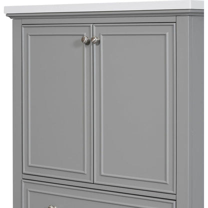 30" Bathroom Vanity with Sink Combo, Multi-functional Bathroom Cabinet with Doors and Drawer, Solid Frame and MDF Board, Grey