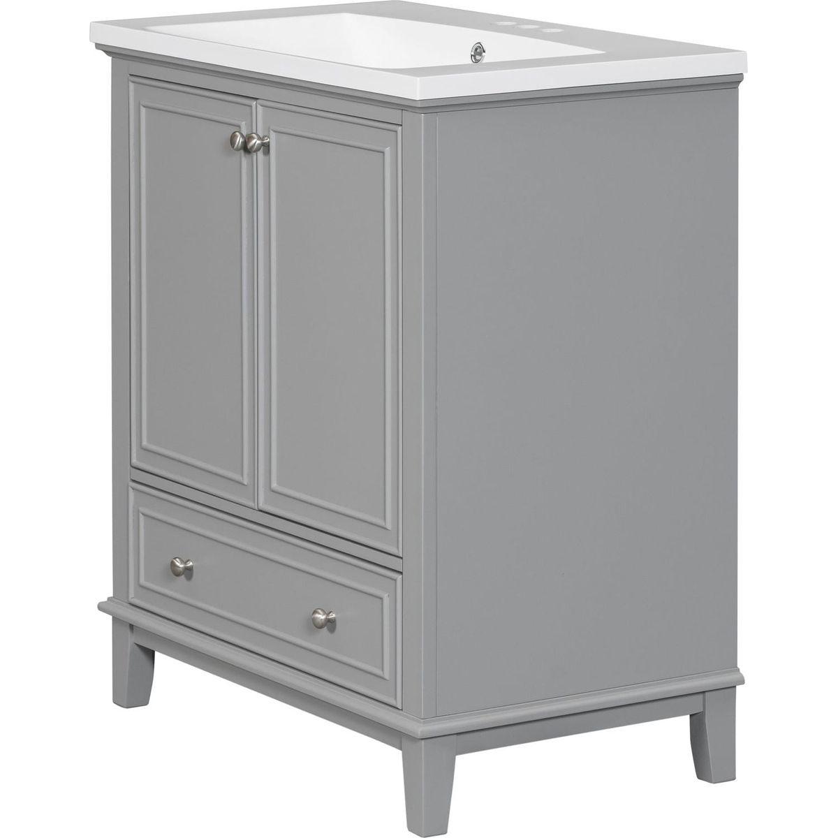 30" Bathroom Vanity with Sink Combo, Multi-functional Bathroom Cabinet with Doors and Drawer, Solid Frame and MDF Board, Grey