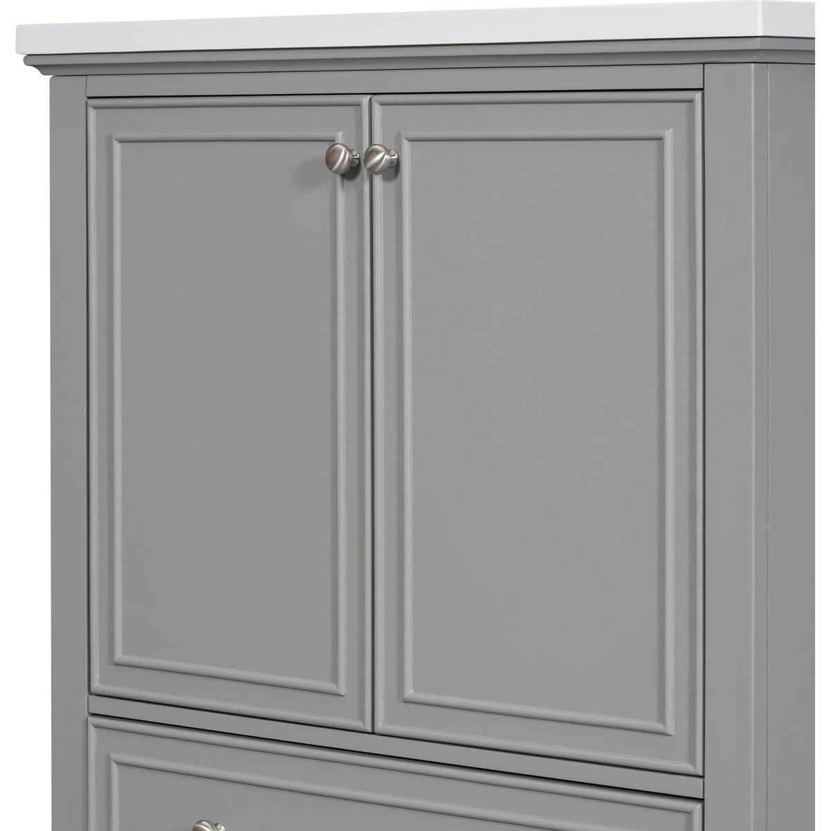 30" Bathroom Vanity without Sink, Base Only, Multi-functional Bathroom Cabinet with Doors and Drawer, Solid Frame and MDF Board, Grey