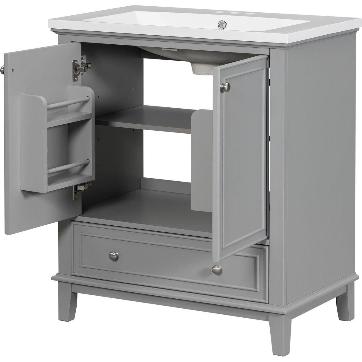 30" Bathroom Vanity with Sink Combo, Multi-functional Bathroom Cabinet with Doors and Drawer, Solid Frame and MDF Board, Grey