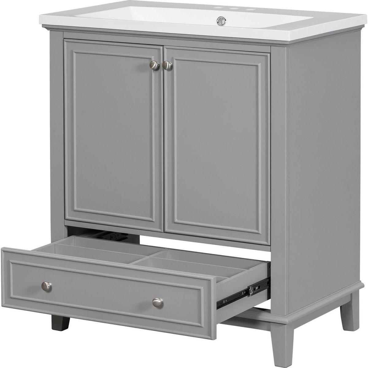 30" Bathroom Vanity with Sink Combo, Multi-functional Bathroom Cabinet with Doors and Drawer, Solid Frame and MDF Board, Grey