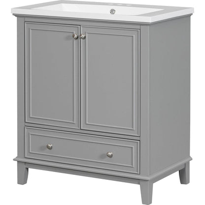 30" Bathroom Vanity with Sink Combo, Multi-functional Bathroom Cabinet with Doors and Drawer, Solid Frame and MDF Board, Grey