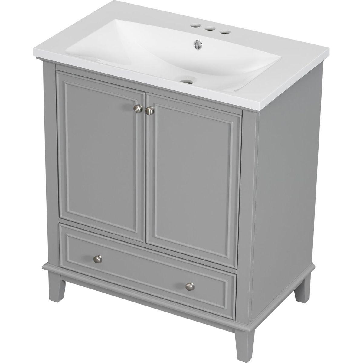 30" Bathroom Vanity with Sink Combo, Multi-functional Bathroom Cabinet with Doors and Drawer, Solid Frame and MDF Board, Grey