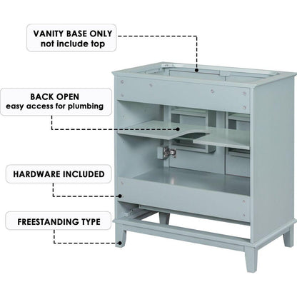 30" Bathroom Vanity without Sink, Base Only, Multi-functional Bathroom Cabinet with Doors and Drawer, Solid Frame and MDF Board, Green