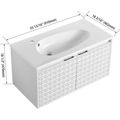 36 Inch Wall Mounted Bathroom Vanity With Sink, Soft Close Doors (KD-PACKING)