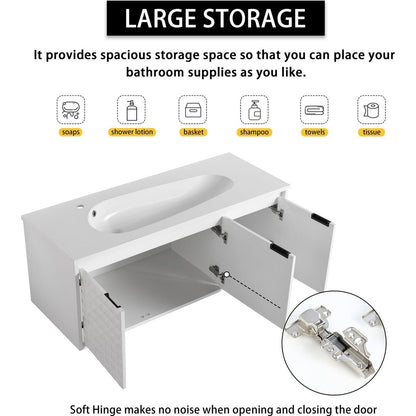 48 Inch Wall Mounted Bathroom Vanity With SInk, Soft Close Doors (KD-PACKING)