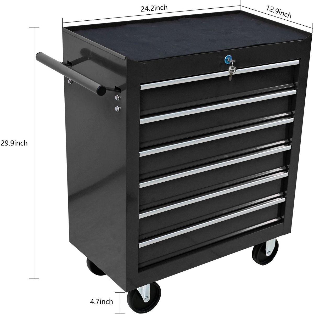 6 DRAWERS MULTIFUNCTIONAL TOOL CART WITH WHEELS-BLACK