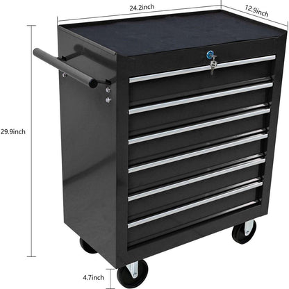 6 DRAWERS MULTIFUNCTIONAL TOOL CART WITH WHEELS-BLACK