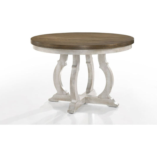 Cillin Round Dining Table, Walnut & Antique White Finish