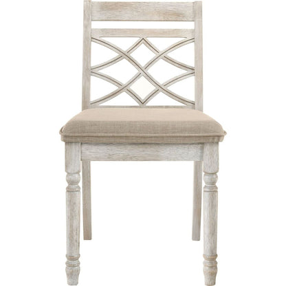 Cillin Side Chair (Set-2), Fabric & Antique White Finish