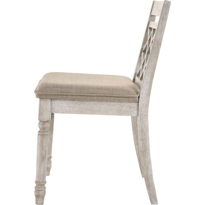 Cillin Side Chair (Set-2), Fabric & Antique White Finish