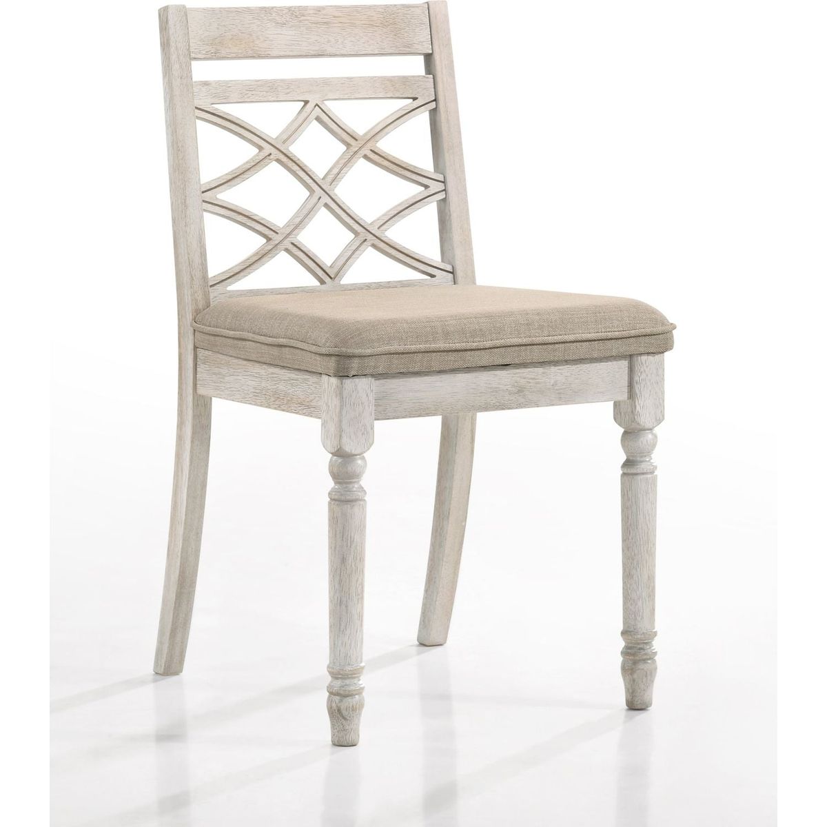 Cillin Side Chair (Set-2), Fabric & Antique White Finish