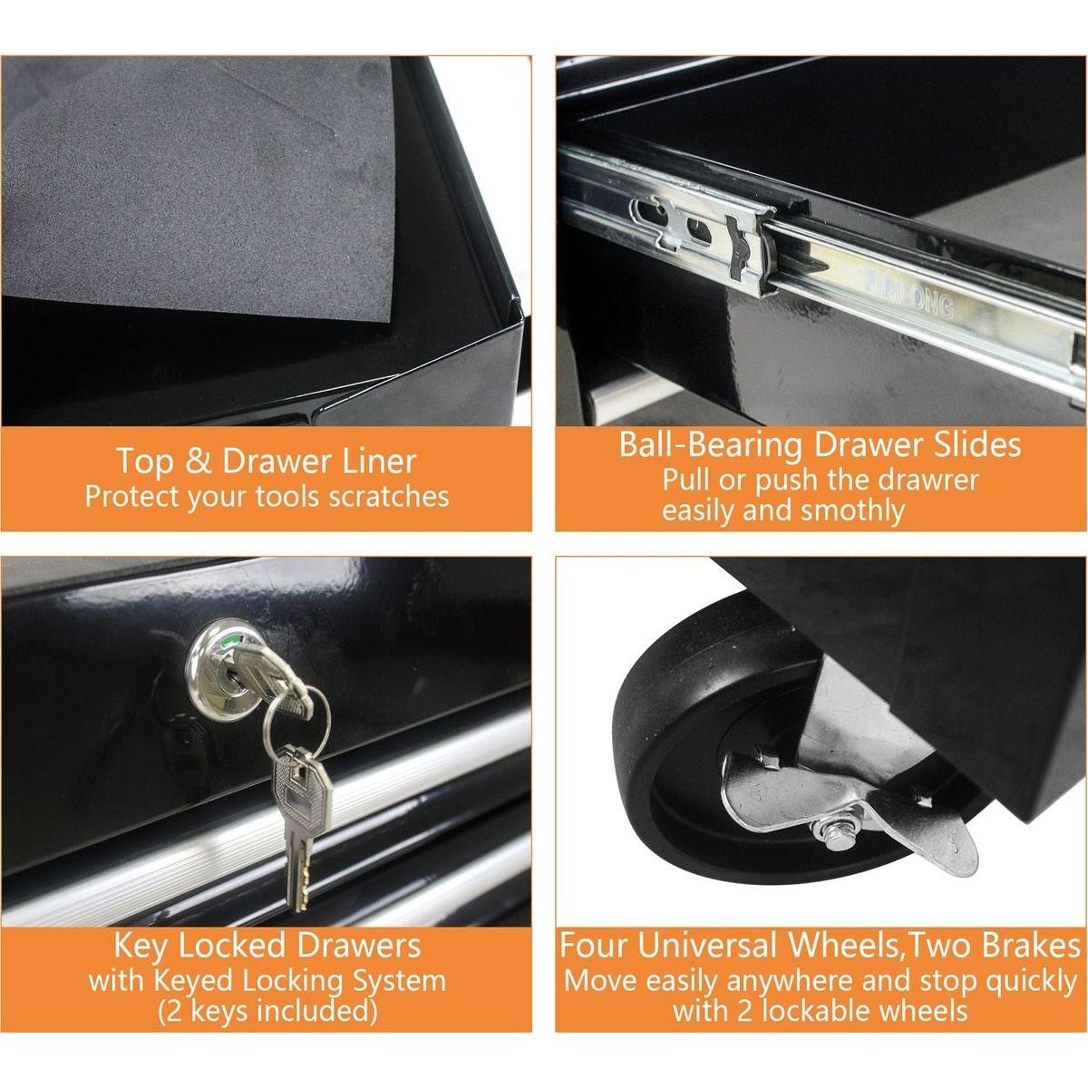 6 DRAWERS MULTIFUNCTIONAL TOOL CART WITH WHEELS-BLACK