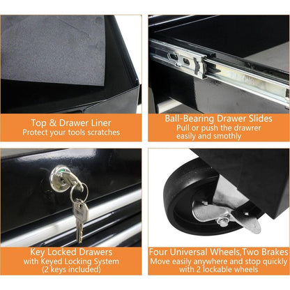 6 DRAWERS MULTIFUNCTIONAL TOOL CART WITH WHEELS-BLACK