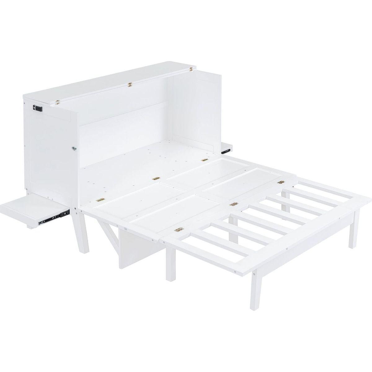 Queen Size Murphy Bed with USB Port and removable Shelves on Each Side,White