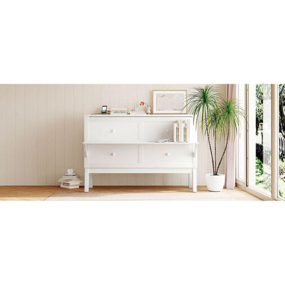 Queen Size Murphy Bed with USB Port and removable Shelves on Each Side,White