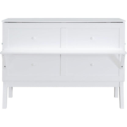 Queen Size Murphy Bed with USB Port and removable Shelves on Each Side,White