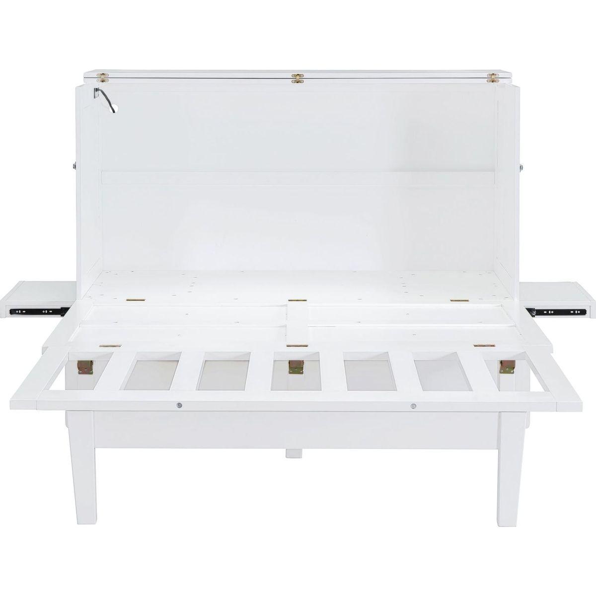 Queen Size Murphy Bed with USB Port and removable Shelves on Each Side,White