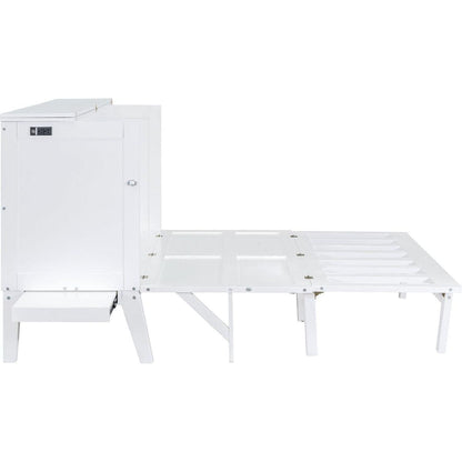 Queen Size Murphy Bed with USB Port and removable Shelves on Each Side,White