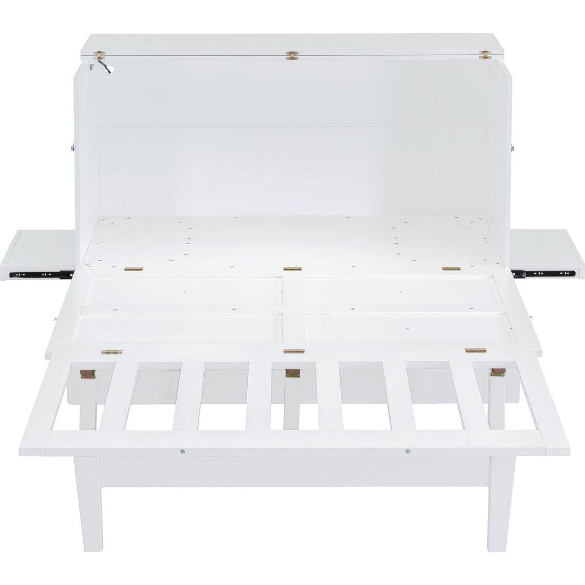 Queen Size Murphy Bed with USB Port and removable Shelves on Each Side,White