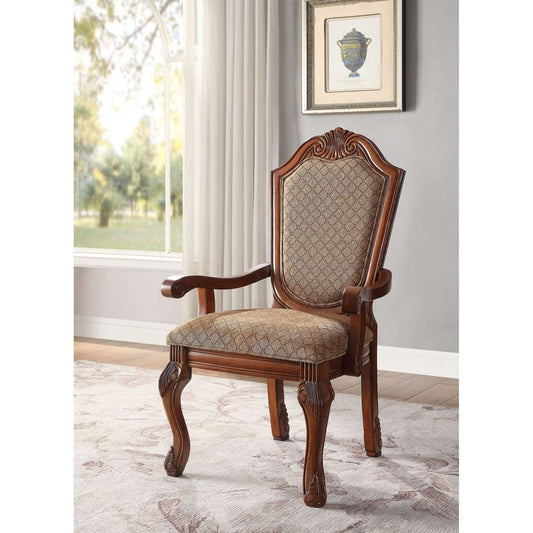 Chateau De Ville Arm Chair (Set-2) in Fabric & Cherry