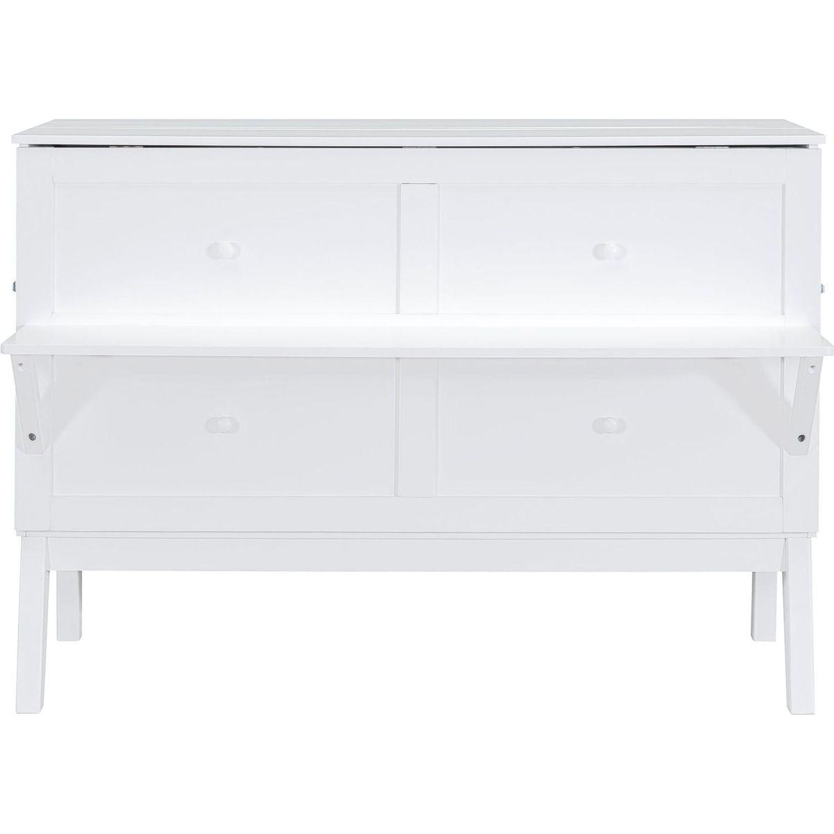 Queen Size Murphy Bed with USB Port and removable Shelves on Each Side,White