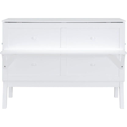 Queen Size Murphy Bed with USB Port and removable Shelves on Each Side,White