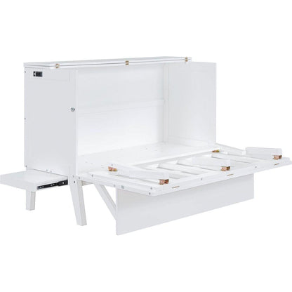 Queen Size Murphy Bed with USB Port and removable Shelves on Each Side,White