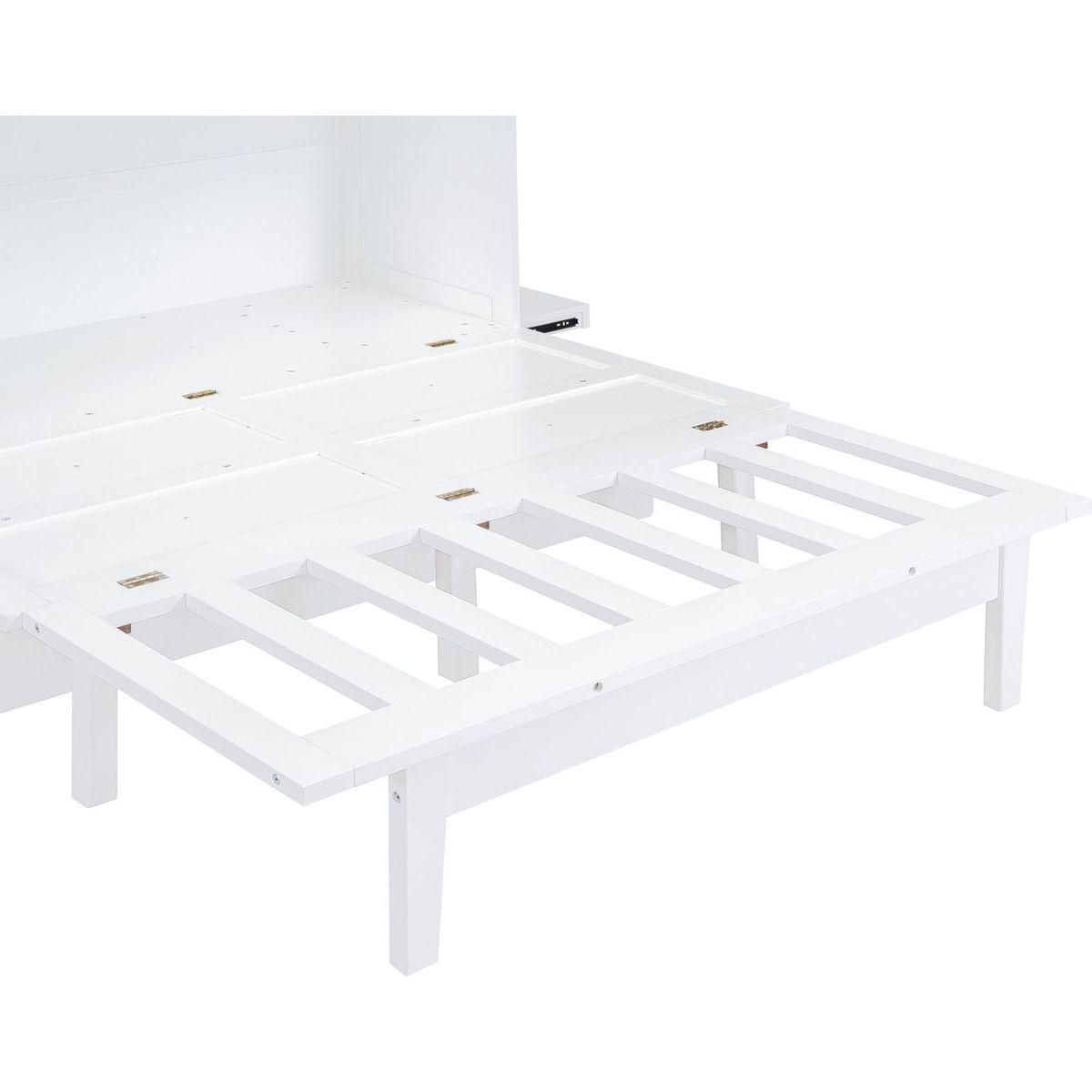 Queen Size Murphy Bed with USB Port and removable Shelves on Each Side,White