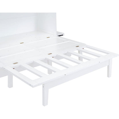 Queen Size Murphy Bed with USB Port and removable Shelves on Each Side,White
