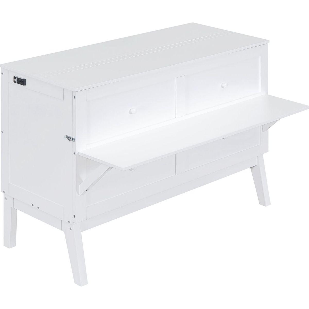 Queen Size Murphy Bed with USB Port and removable Shelves on Each Side,White