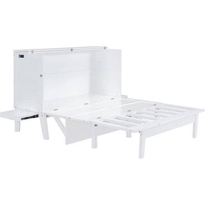 Queen Size Murphy Bed with USB Port and removable Shelves on Each Side,White