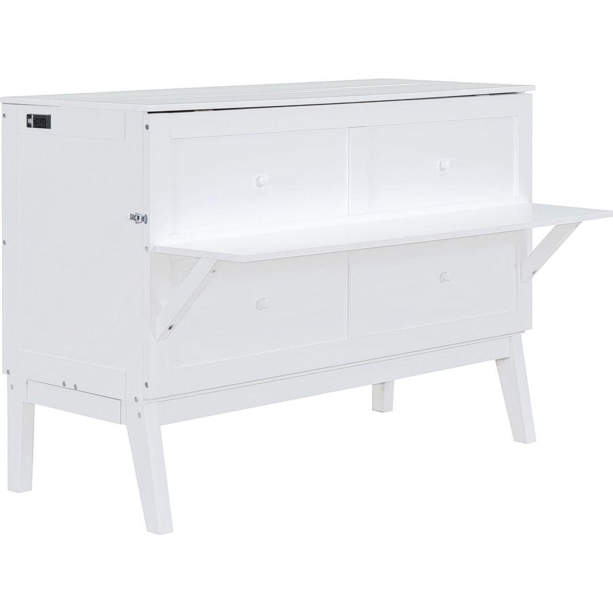 Queen Size Murphy Bed with USB Port and removable Shelves on Each Side,White