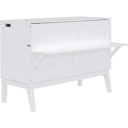 Queen Size Murphy Bed with USB Port and removable Shelves on Each Side,White