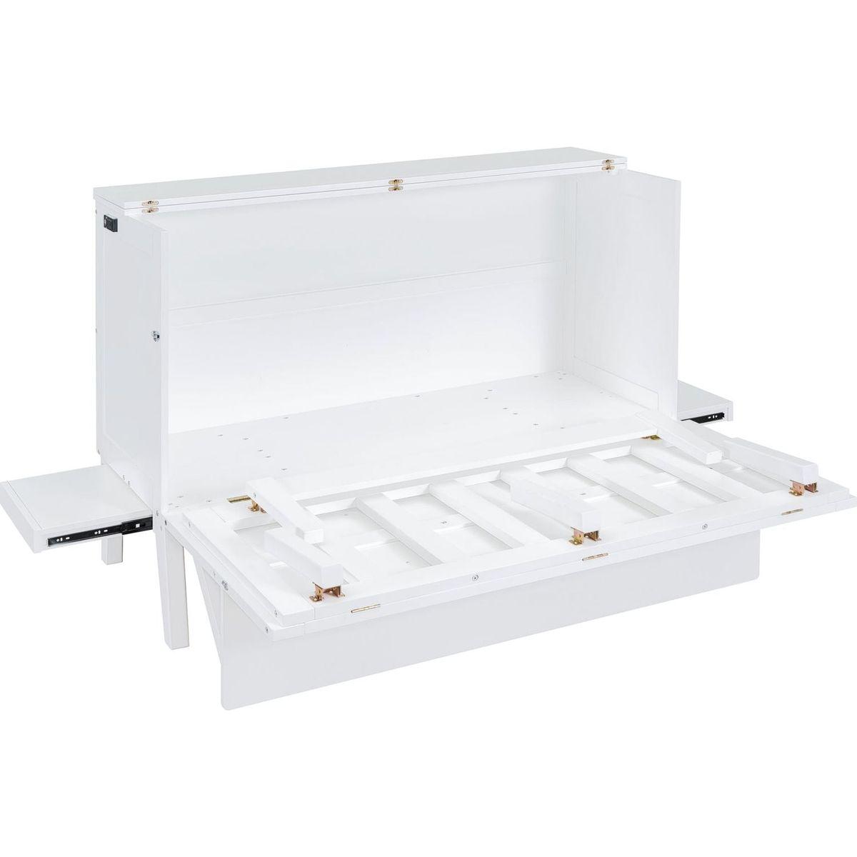 Queen Size Murphy Bed with USB Port and removable Shelves on Each Side,White