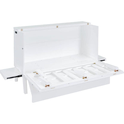 Queen Size Murphy Bed with USB Port and removable Shelves on Each Side,White