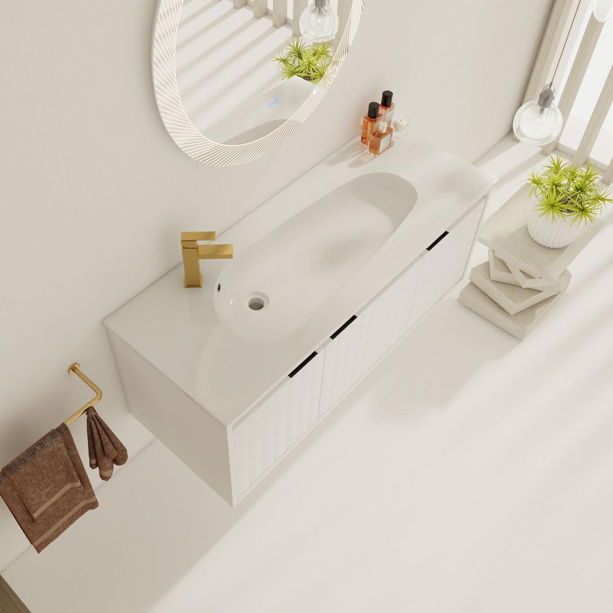 48 Inch Wall Mounted Bathroom Vanity With SInk, Soft Close Doors (KD-PACKING)