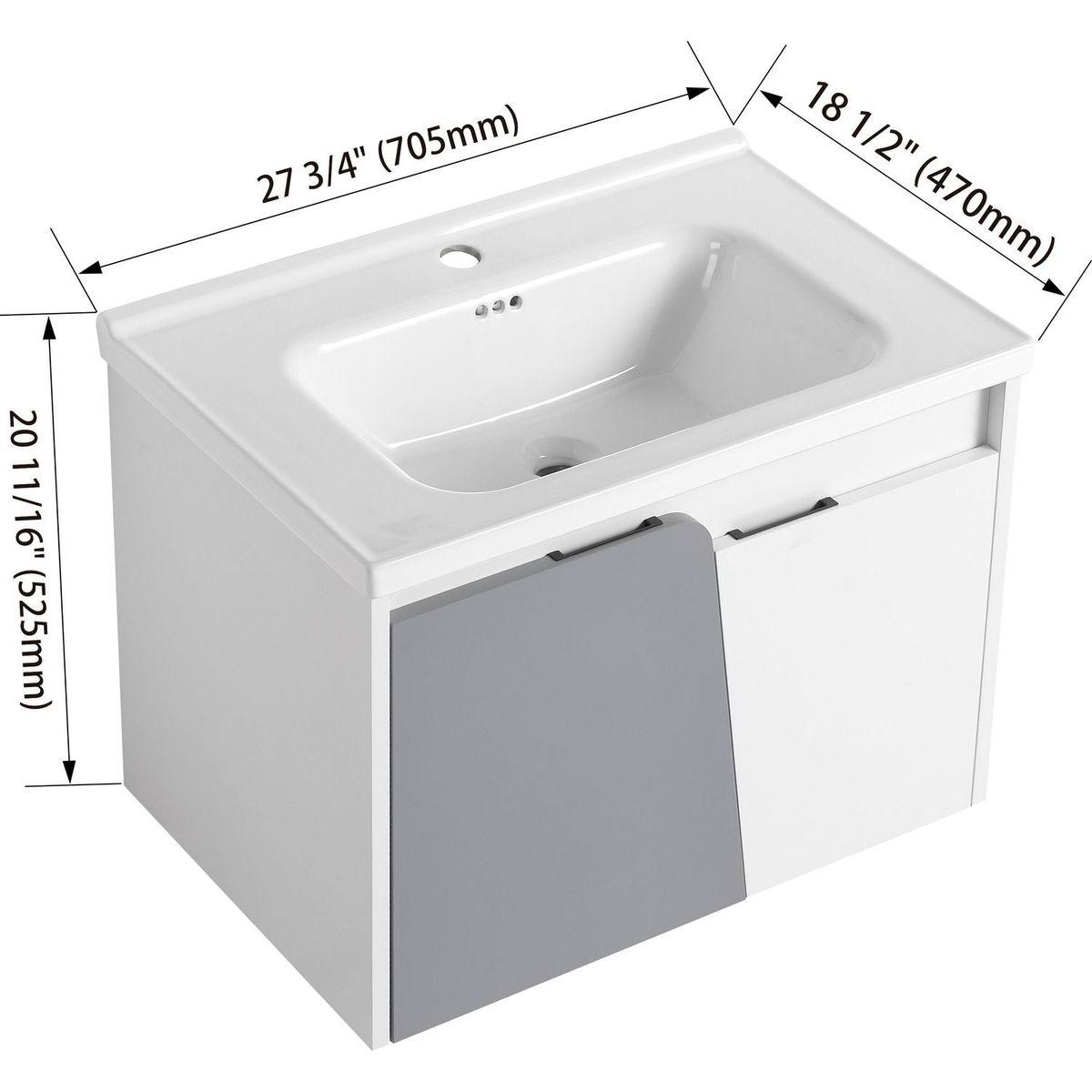 28 Inch Wall-Mounted Bathroom Vanity With Sink, For Small Bathroom (KD-Packing)